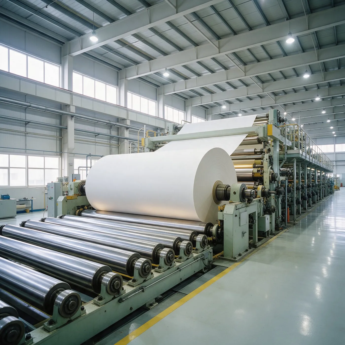 Planta de papel e celulose com máquinas de papel